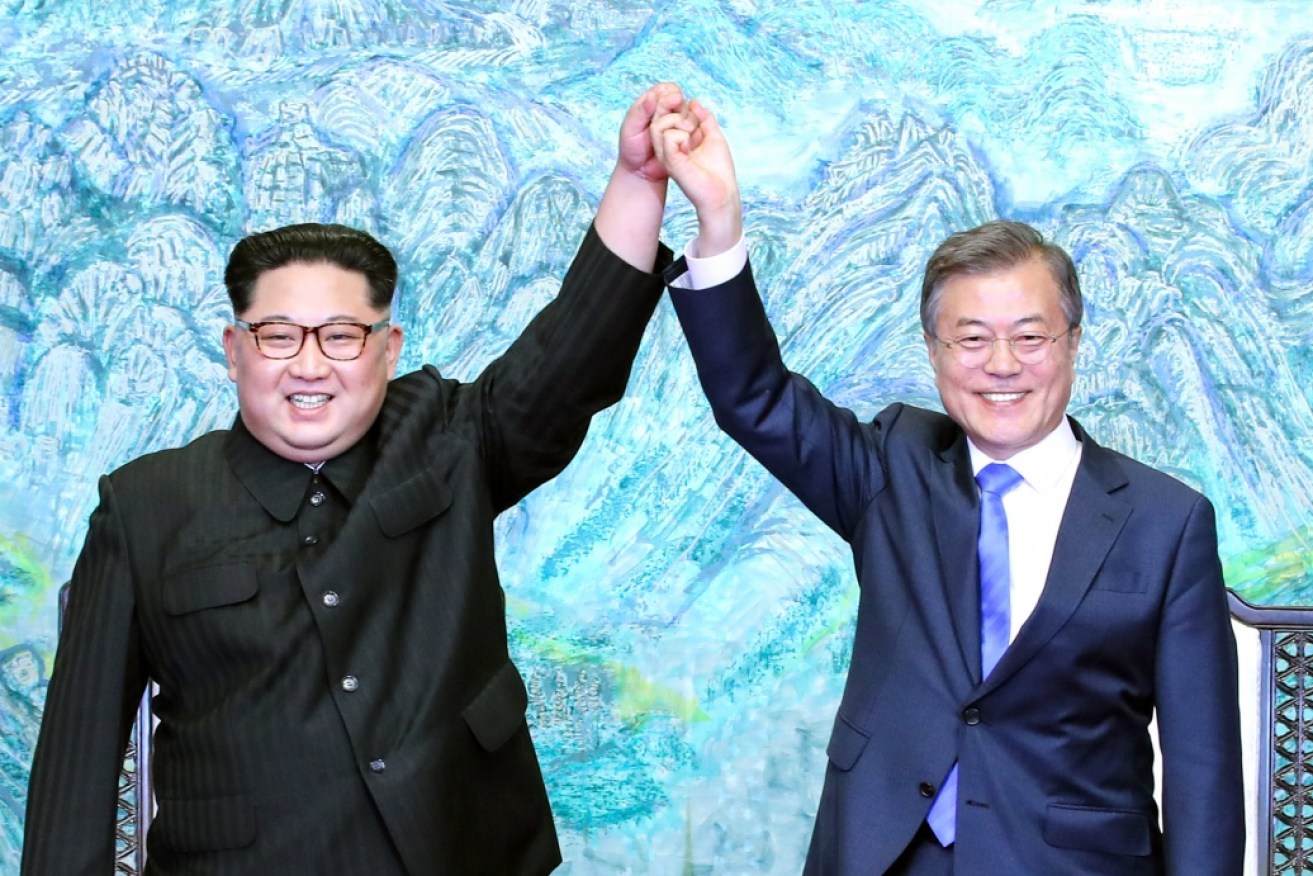 North Korean's Kim Jong-un (left) and South Korean President Moon Jae-in signed a declaration for peace last month.