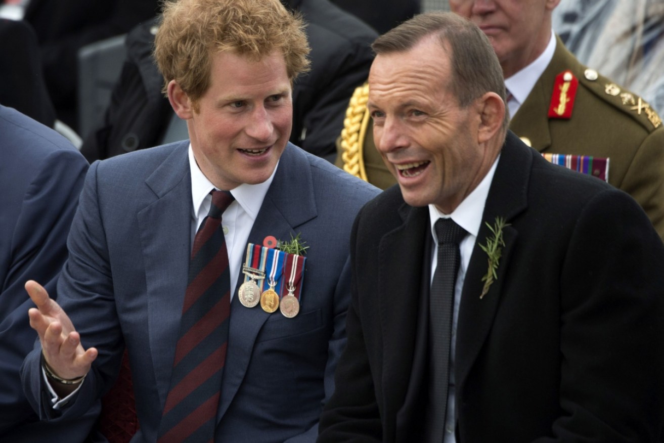 Prince Harry and Tony Abbott at a Gallipoli memorial service.