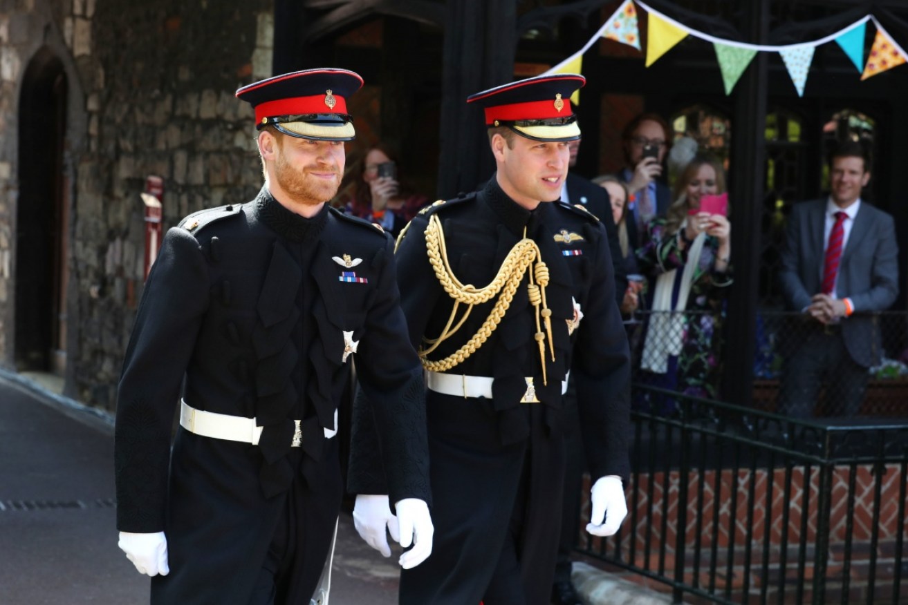 Princes Harry and William were in synch en route to St George's Chapel for the royal wedding on May 19.