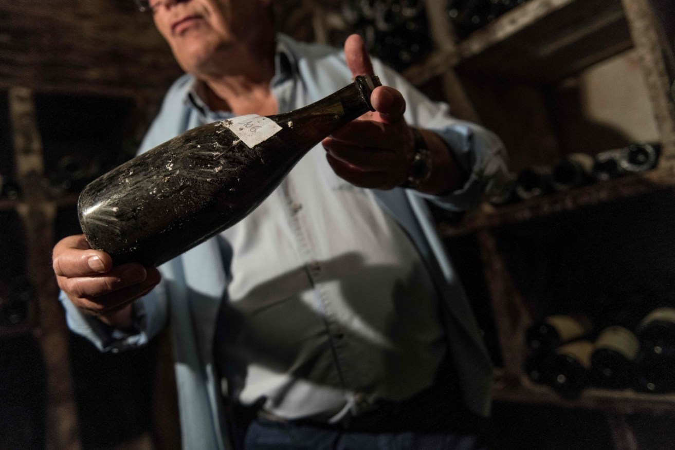 One of the bottles of 1774 Vin Jaune wine auctioned in France.