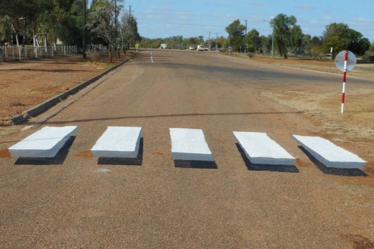 Boulia is aiming to slow motorists with the three-dimensional zebra crossing.