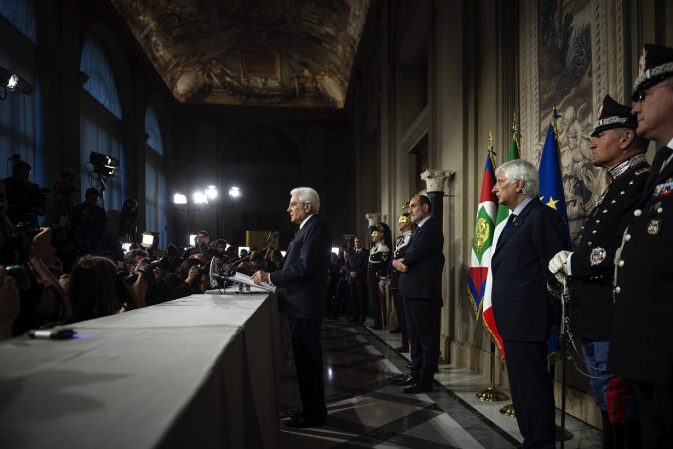 Italian president Sergio Mattarella at a press briefing on Sunday.