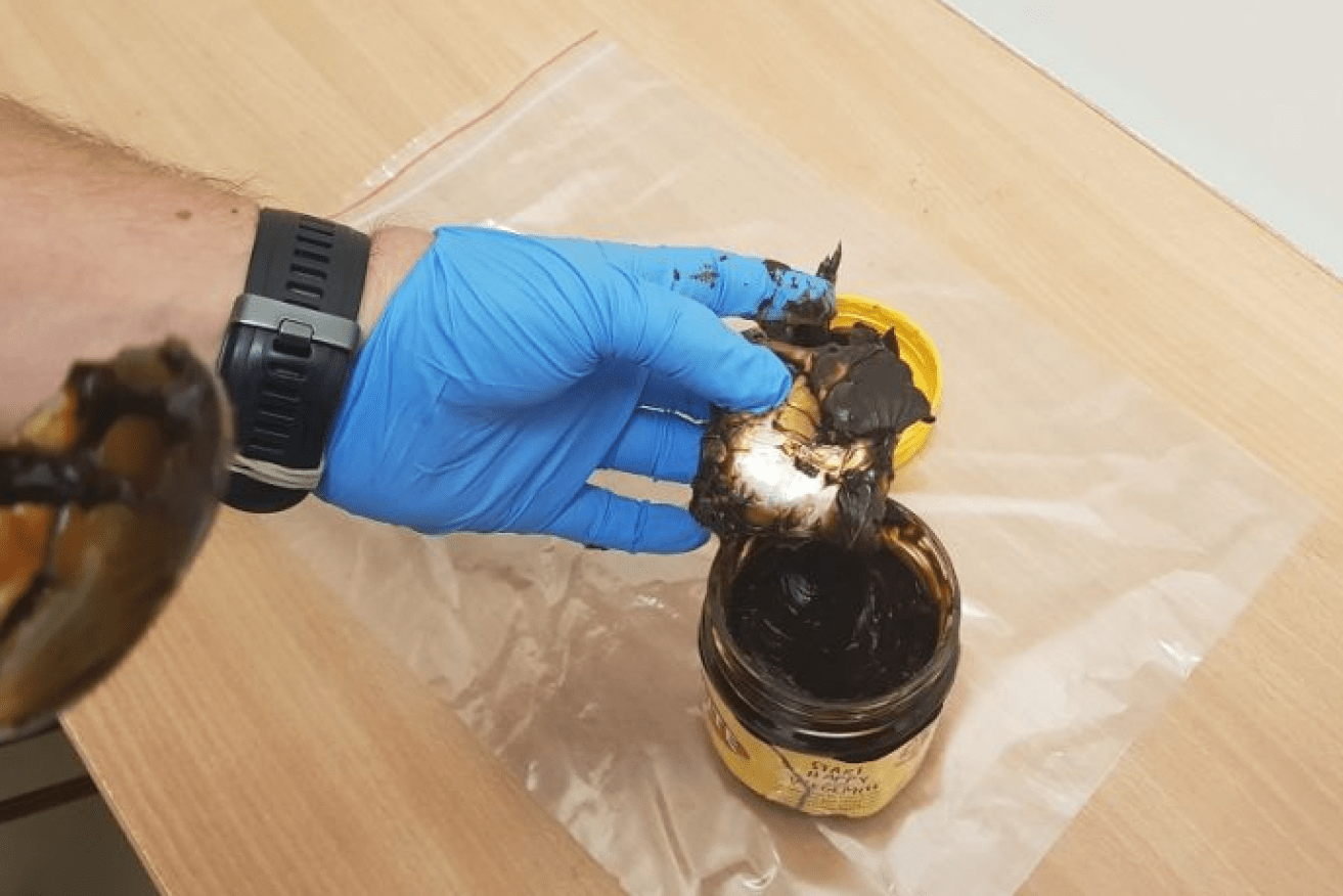 This sealed packet of cocaine was allegedly found inside a Vegemite jar destined for a remote community.
