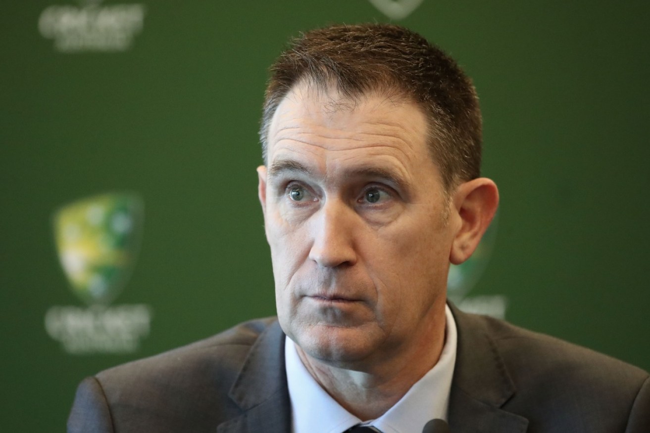James Sutherland at yesterday's media conference to announce his resignation.