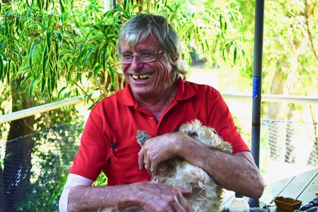 Kai Hansen with terrier Pippa, who was sadly eaten by a crocodile called Casey.