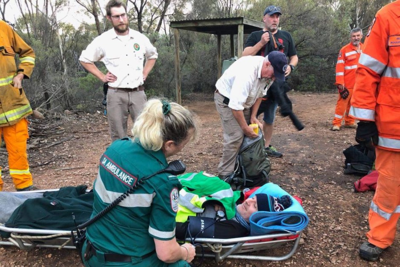 Jay Weatherill being rescued from Mount Remarkable National Park by stretcher on Sunday.