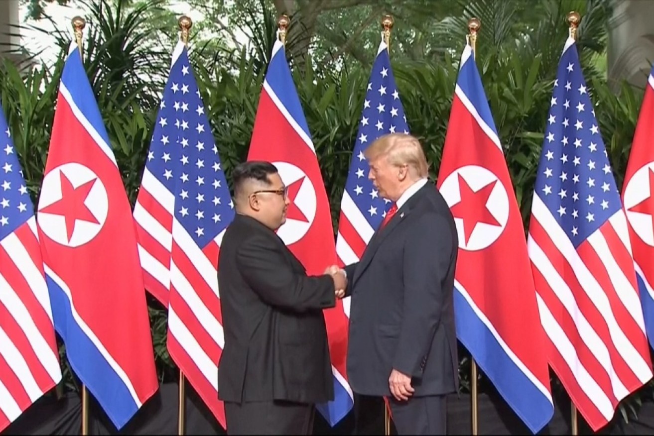 Donald Trump and Kim Jong-un's historic handshake at the Singapore summit held at the Capella Hotel in Sentosa in June last year.