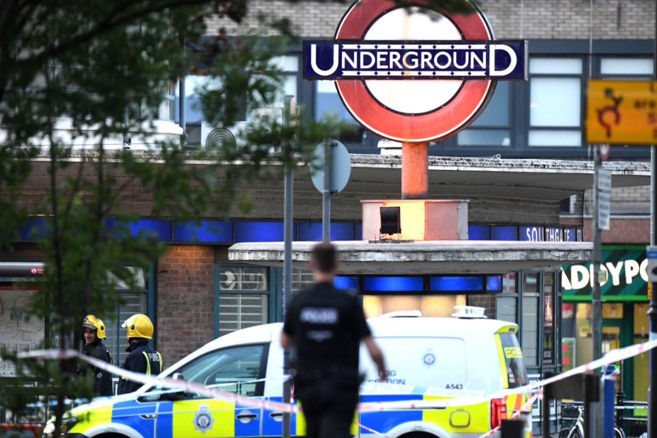 Emergency services at the scene at Southgate tube station after reports of a minor explosion.
