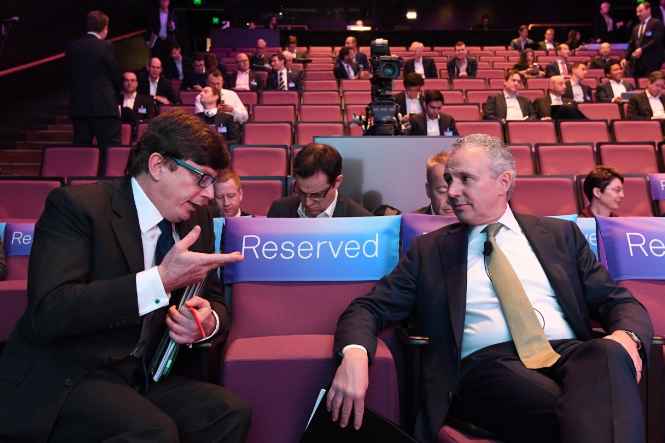 Telstra CEO Andrew Penn, right, at the Telstra Investor Day on Wednesday.