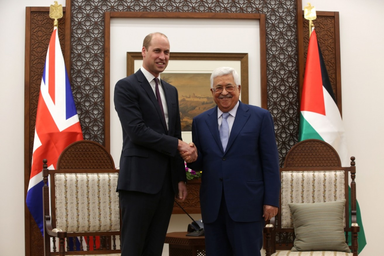 Prince William meets with the Palestinian president Mahmud Abbas in the West Bank city of Ramallah.