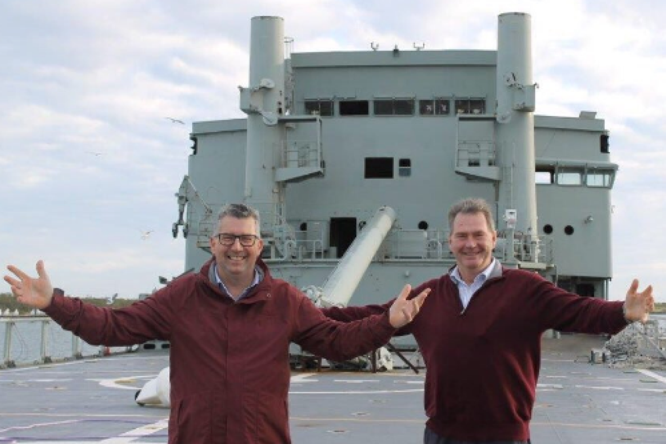Hinkler MP Keith Pitt (left) was one of the last allowed on board before the ship was scuttled.