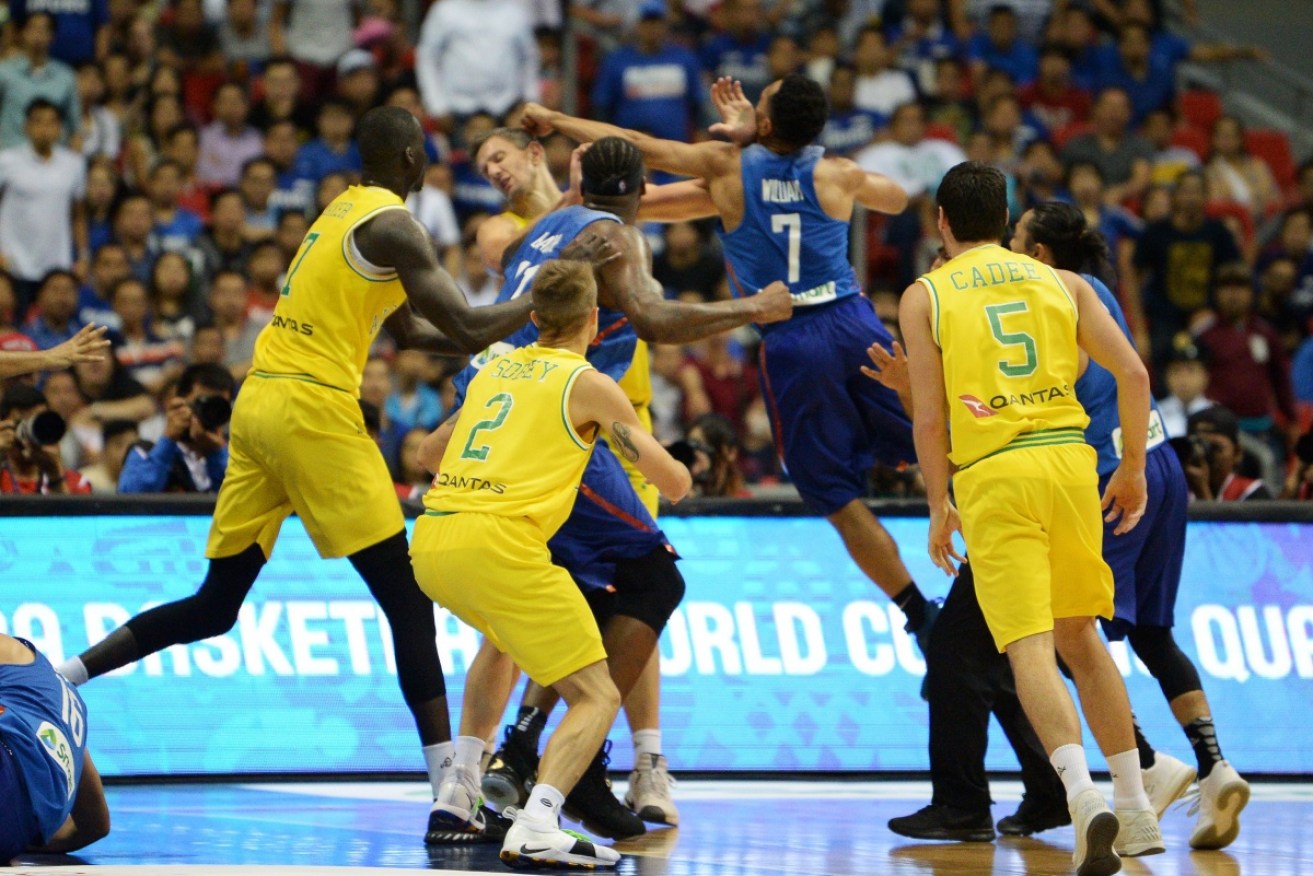 Madness ensued with an all-in brawl during Australia's match against the Philippines. 