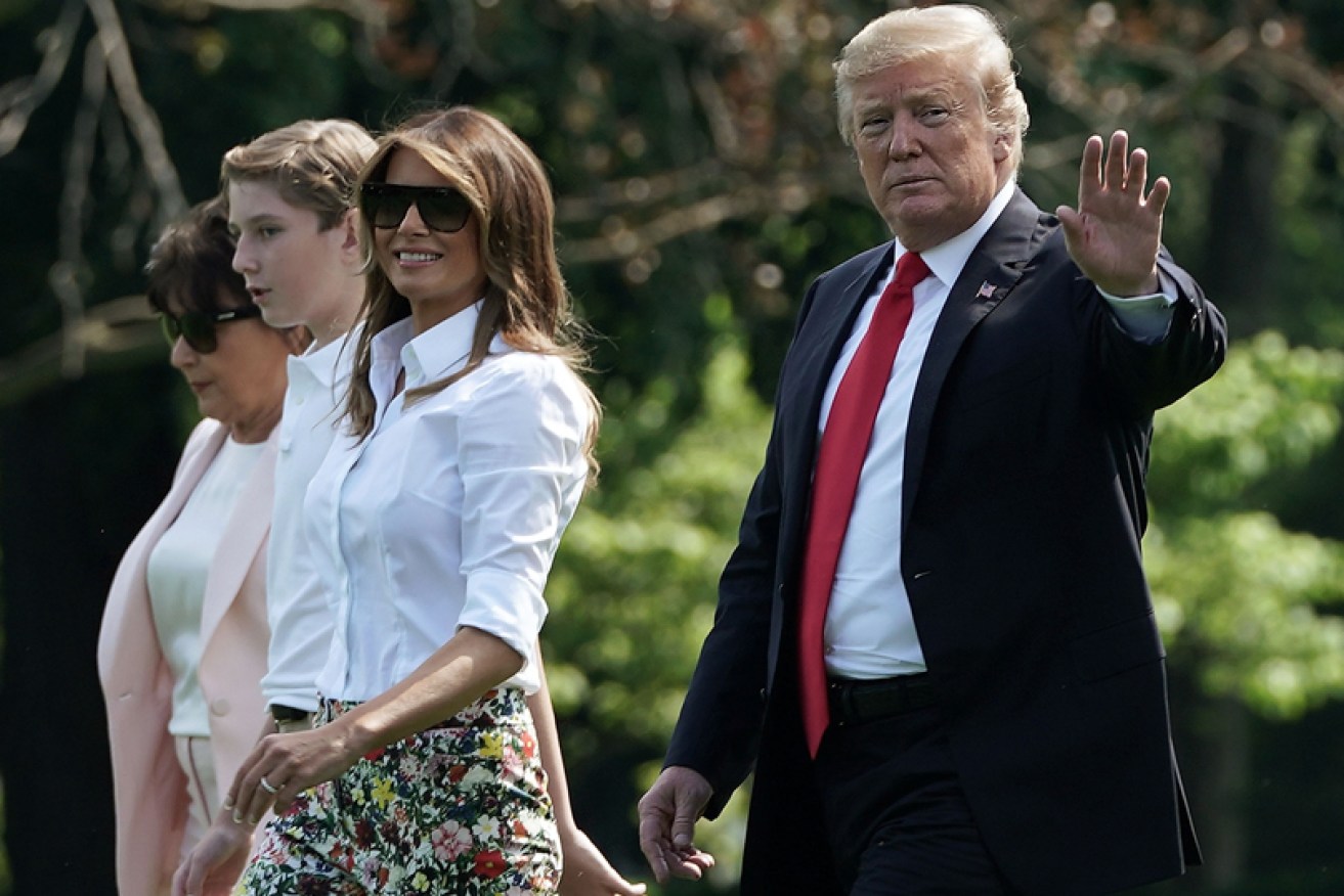 Melania Trump with husband Donald, son Barron and mother Amalija Knavs at the White House on June 29.