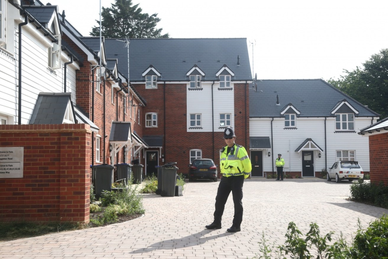 Police monitor flats in Amesbury, where a major incident has been declared.