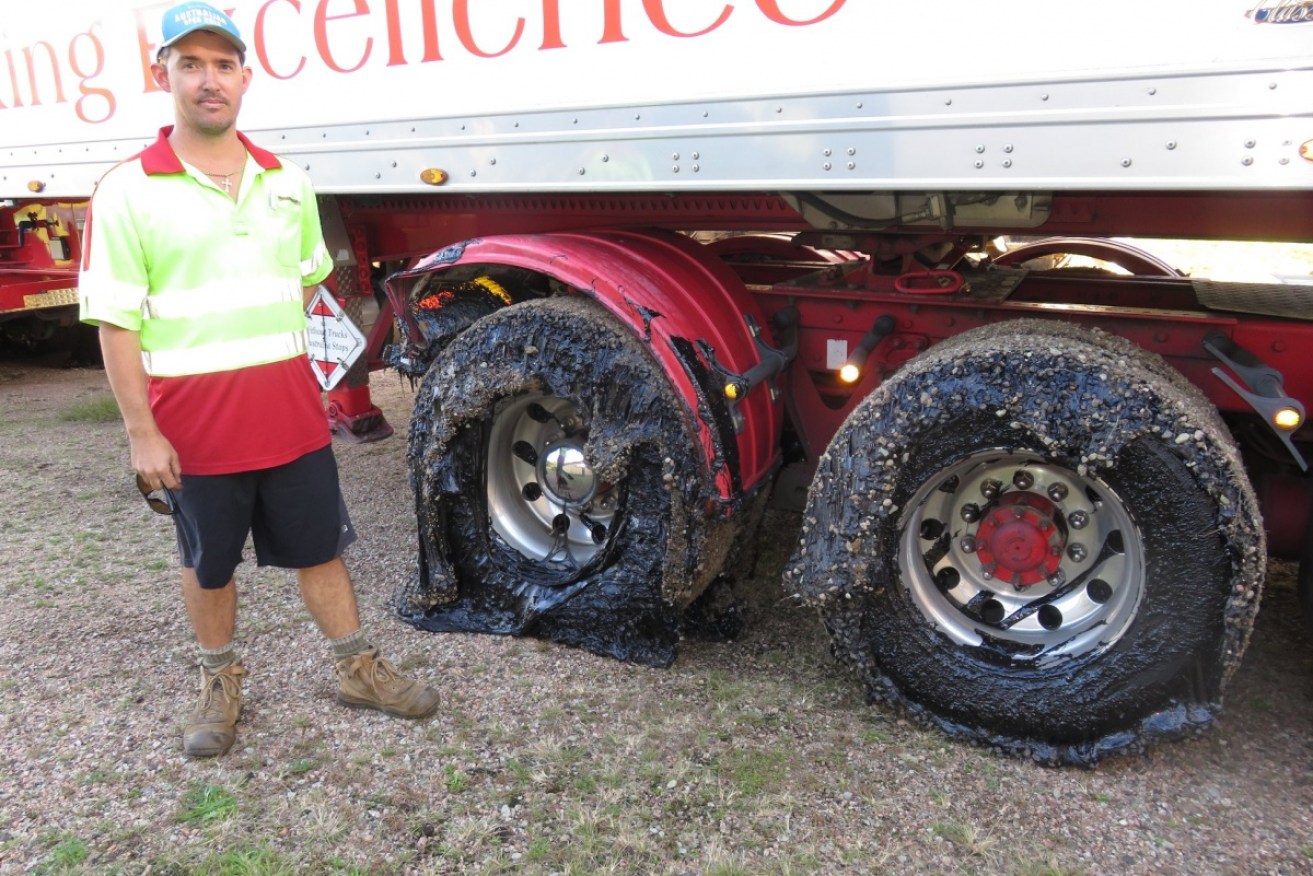The wheels of Scott Sargent's B-double were covered in bitumen about 15 centimetres thick.