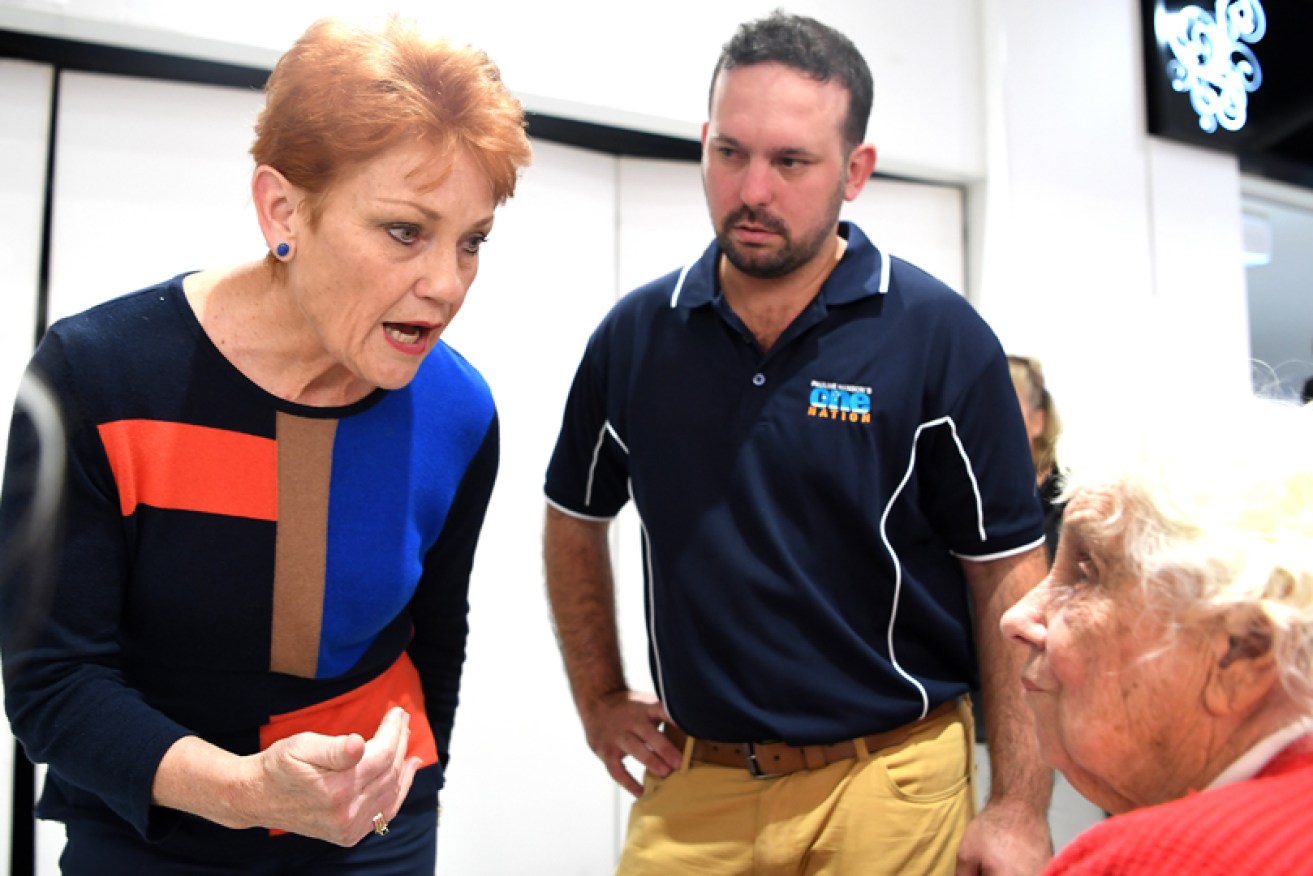 One Nation leader Pauline Hanson with her Longman candidate, Matthew Stephen.