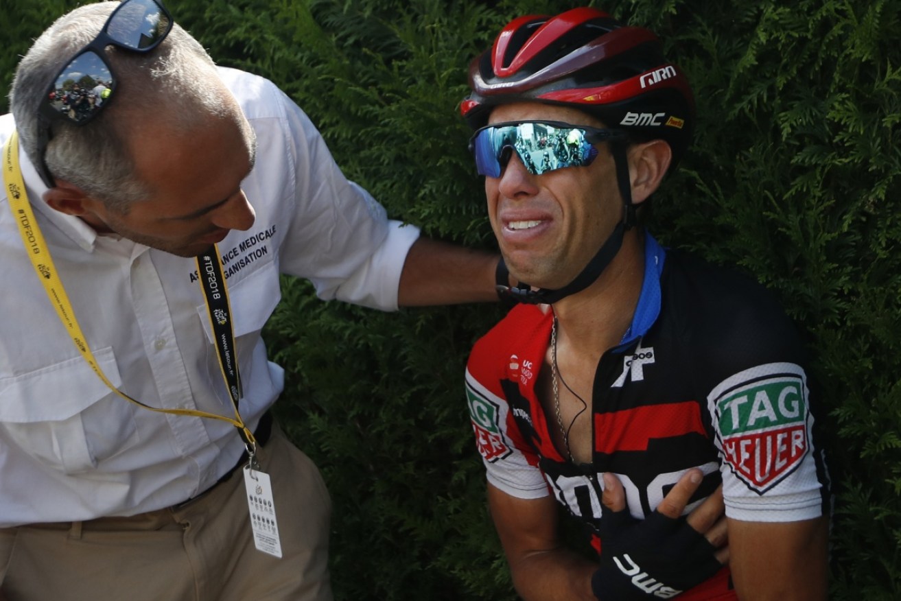 The pain of again crashing out of the Tour de France hits Richie Porte on Sunday.