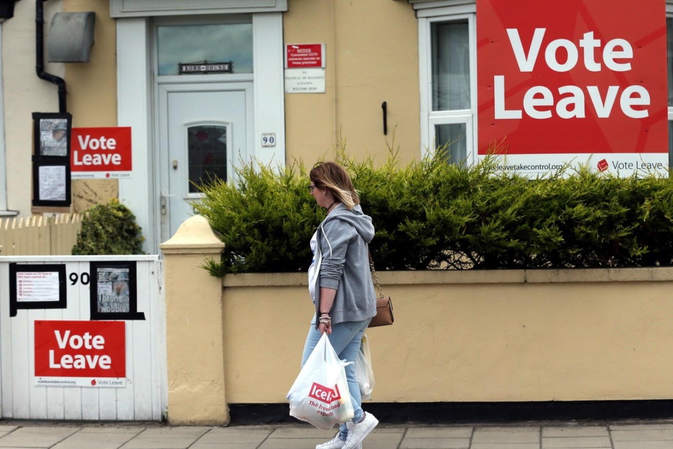 The message from the Vote leave group hits home at Redcar, England in June 2016.