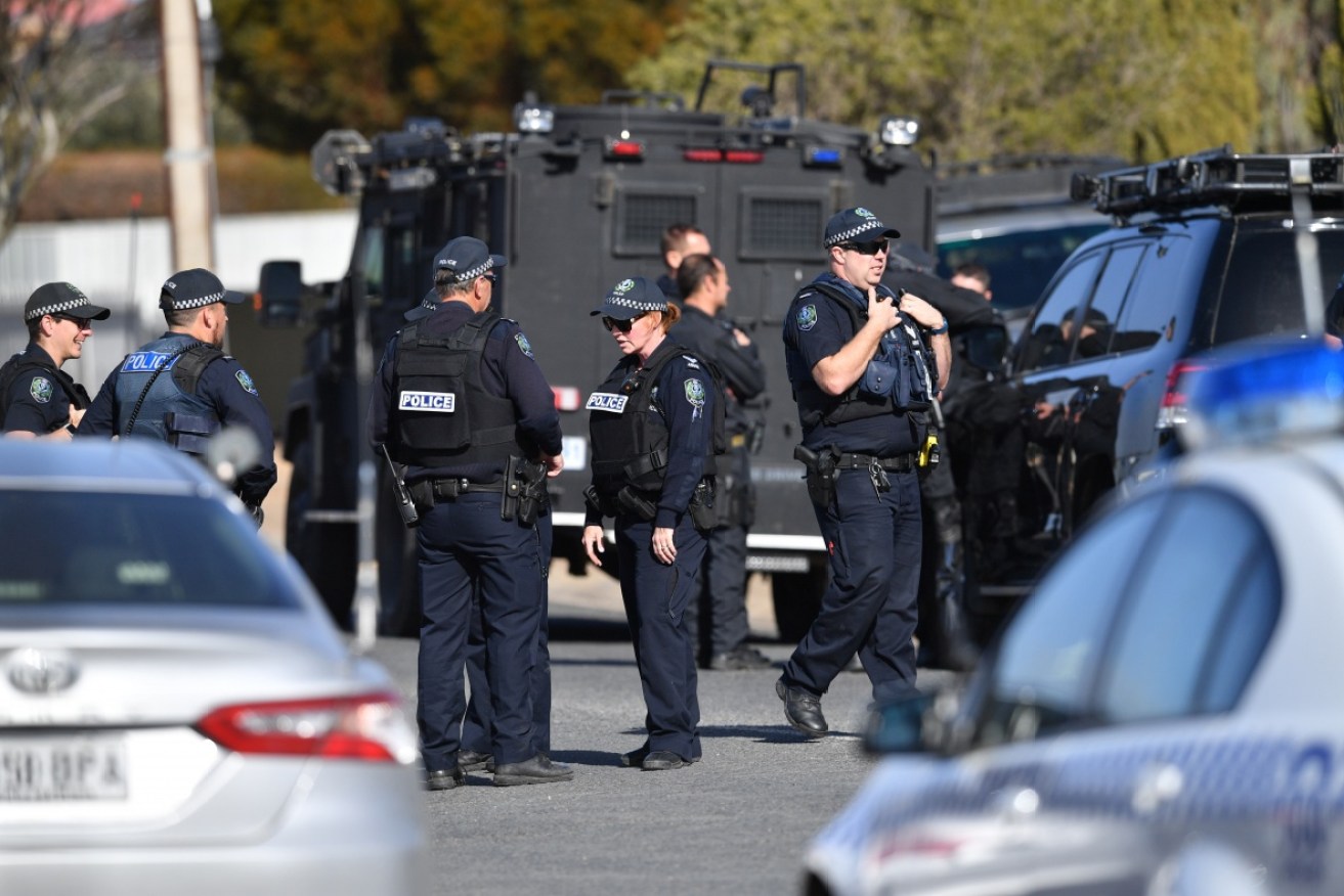 Police set up a road block in the South Australian coastal town of Wallaroo on Tuesday.