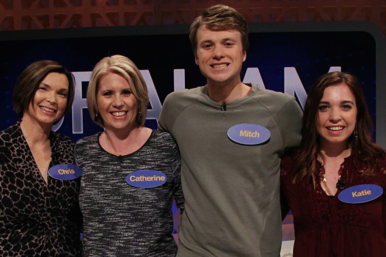 Katie (far right) and her family on Family Feud, 2016.