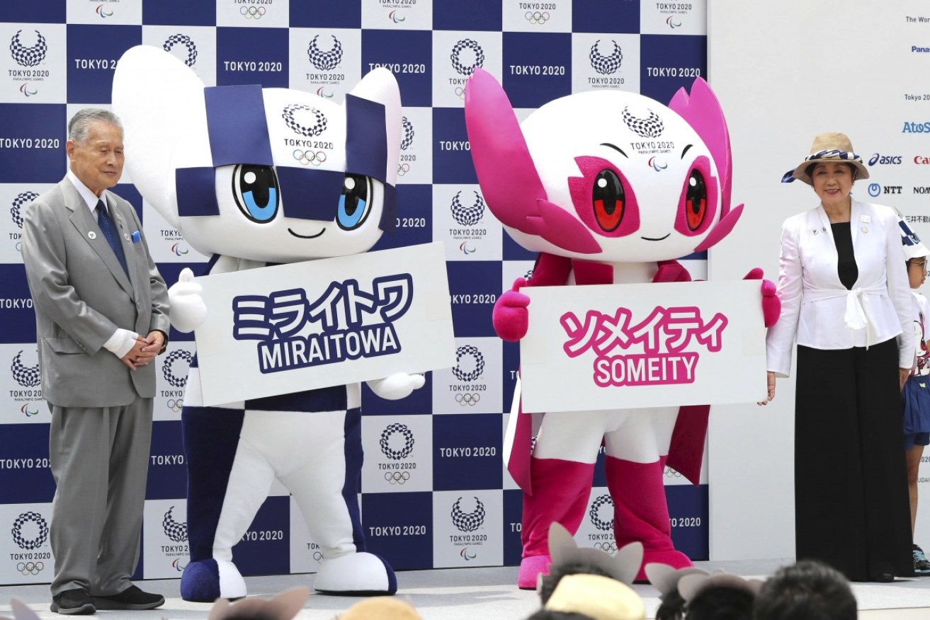 Olympics mascot Miraitowa and Paralympics mascot  Someity are waiting for the crowds.