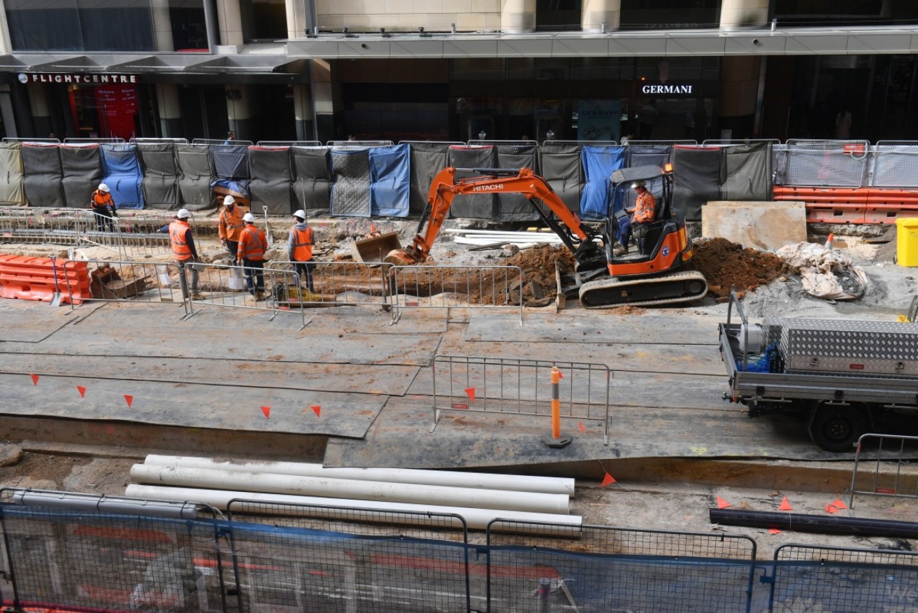 Work on the Sydney light rail project in George Street is pictured earlier this month.