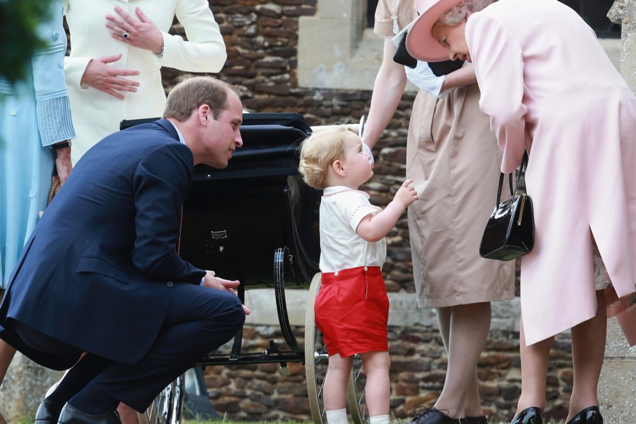 Prince William watches as Prince George has a chat to his "Gan Gan", the Queen, on July 5, 2015.