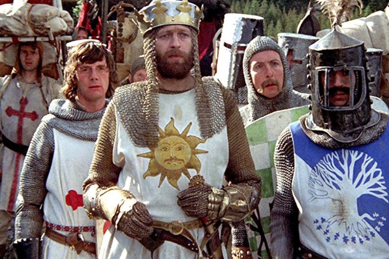 King Arthur (Graham Chapman) and his Knights in <i>Monty Python and the Holy Grail</i>.