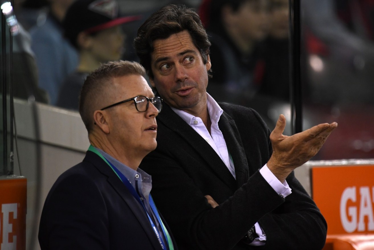 AFL operations boss Steve Hocking (left) and AFL CEO Gillon McLachlan at a match last weekend.