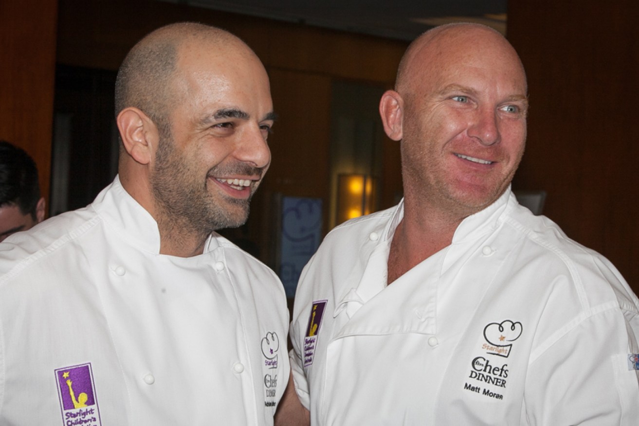 Celebrity Chefs Adriano Zumbo and Matt Moran at the Starlight Foundation Five Chefs Dinner in Sydney in May 2014.