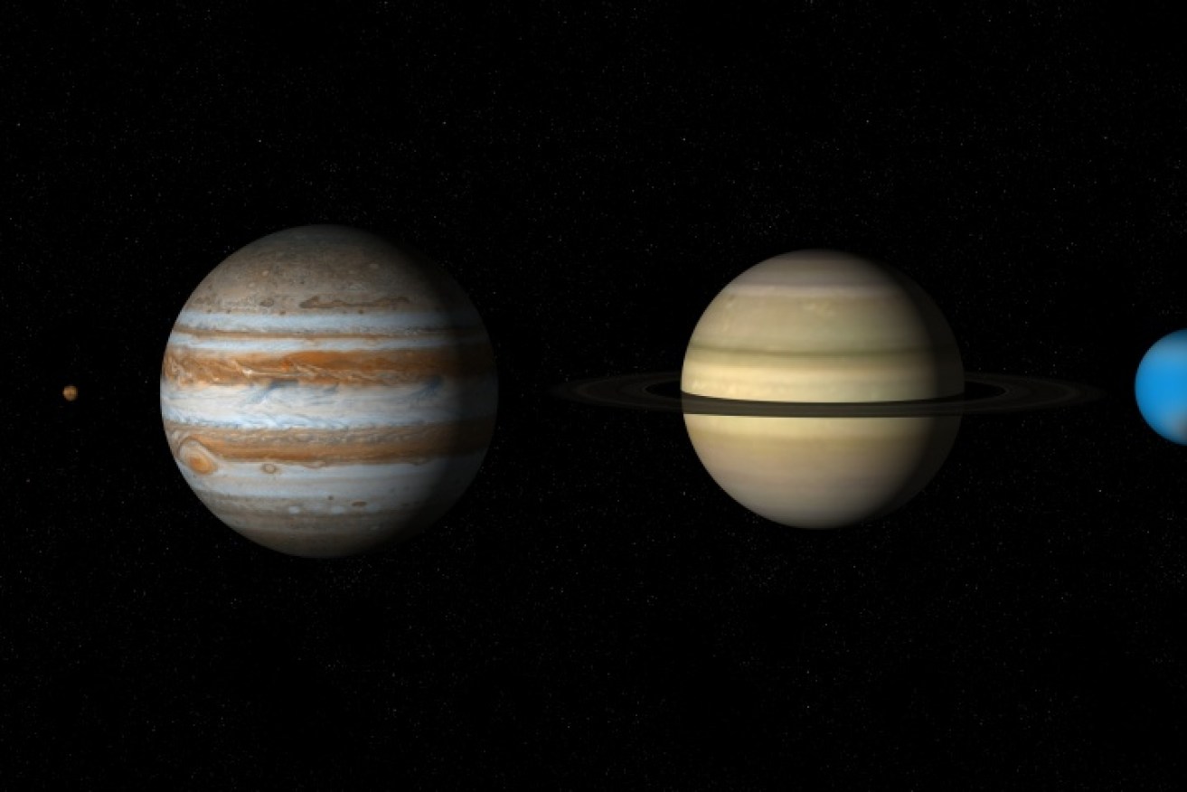 Four planets can be seen stretching across the sky at night.