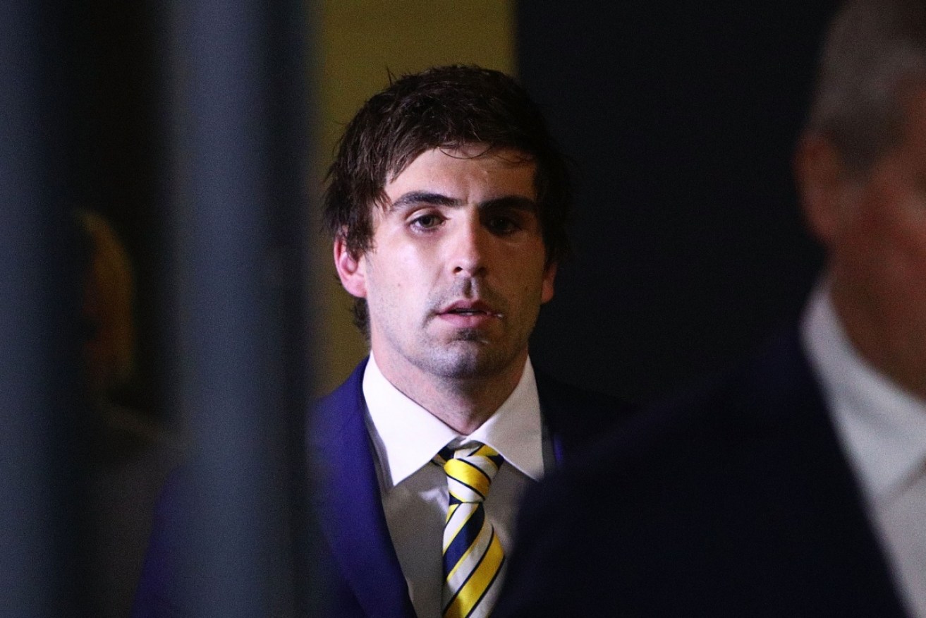 Andrew Gaff arrives for the tribunal hearing in Melbourne on Tuesday night. 