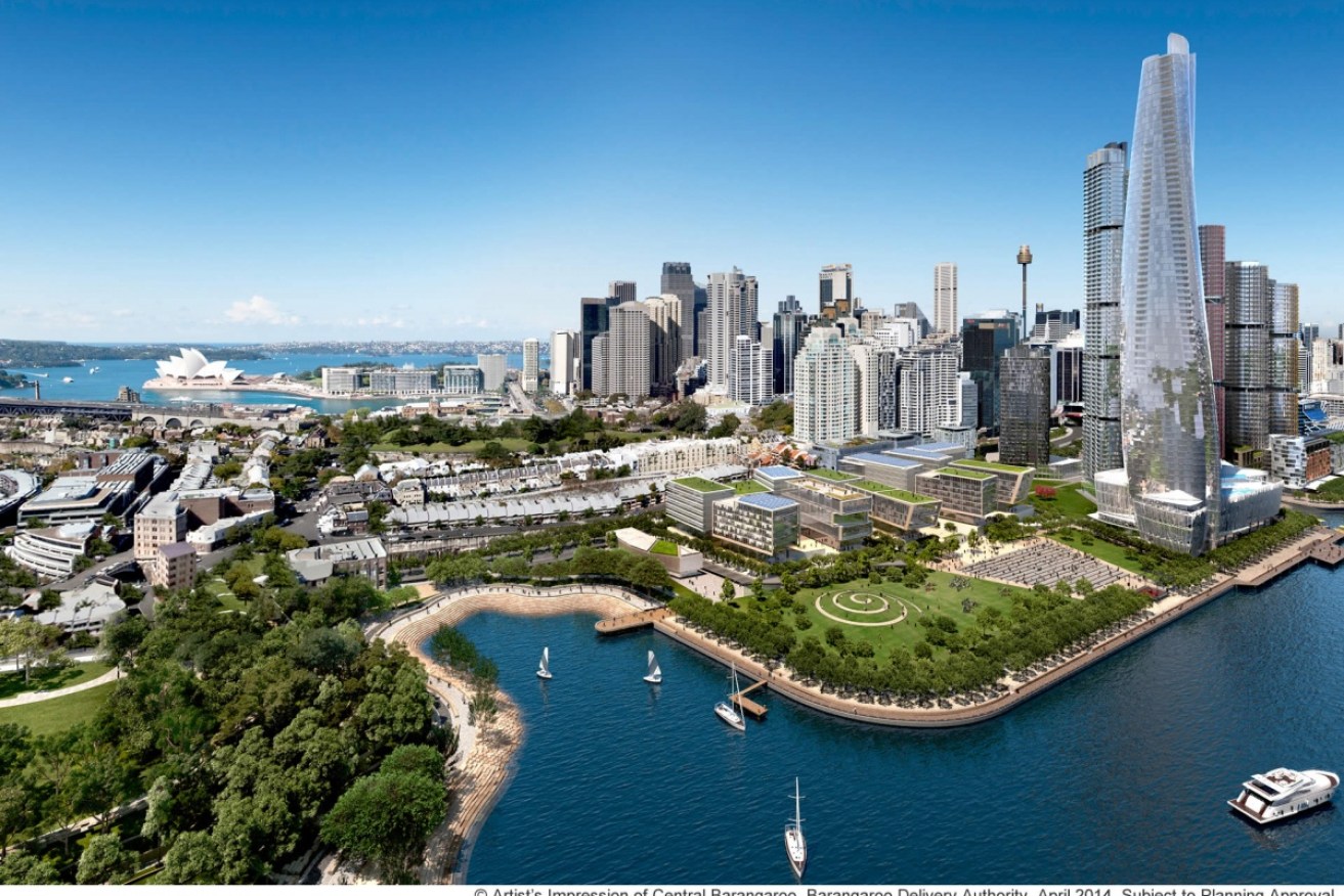 An artist's impression of the $2.2 billion Crown Sydney Hotel Resort is pictured at the right.
