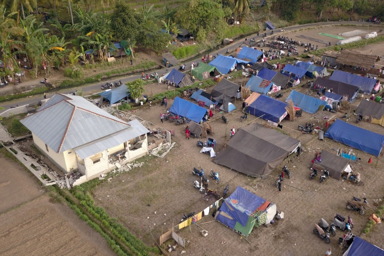A view of temporary shelters at North Lombok villages after the 6.9-magnitude earthquake hit in Lombok.