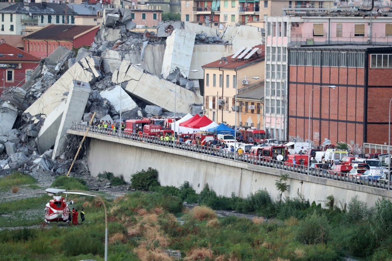 The rescue operation at the stricken Morandi bridge, where 26 people are already confirmed dead.