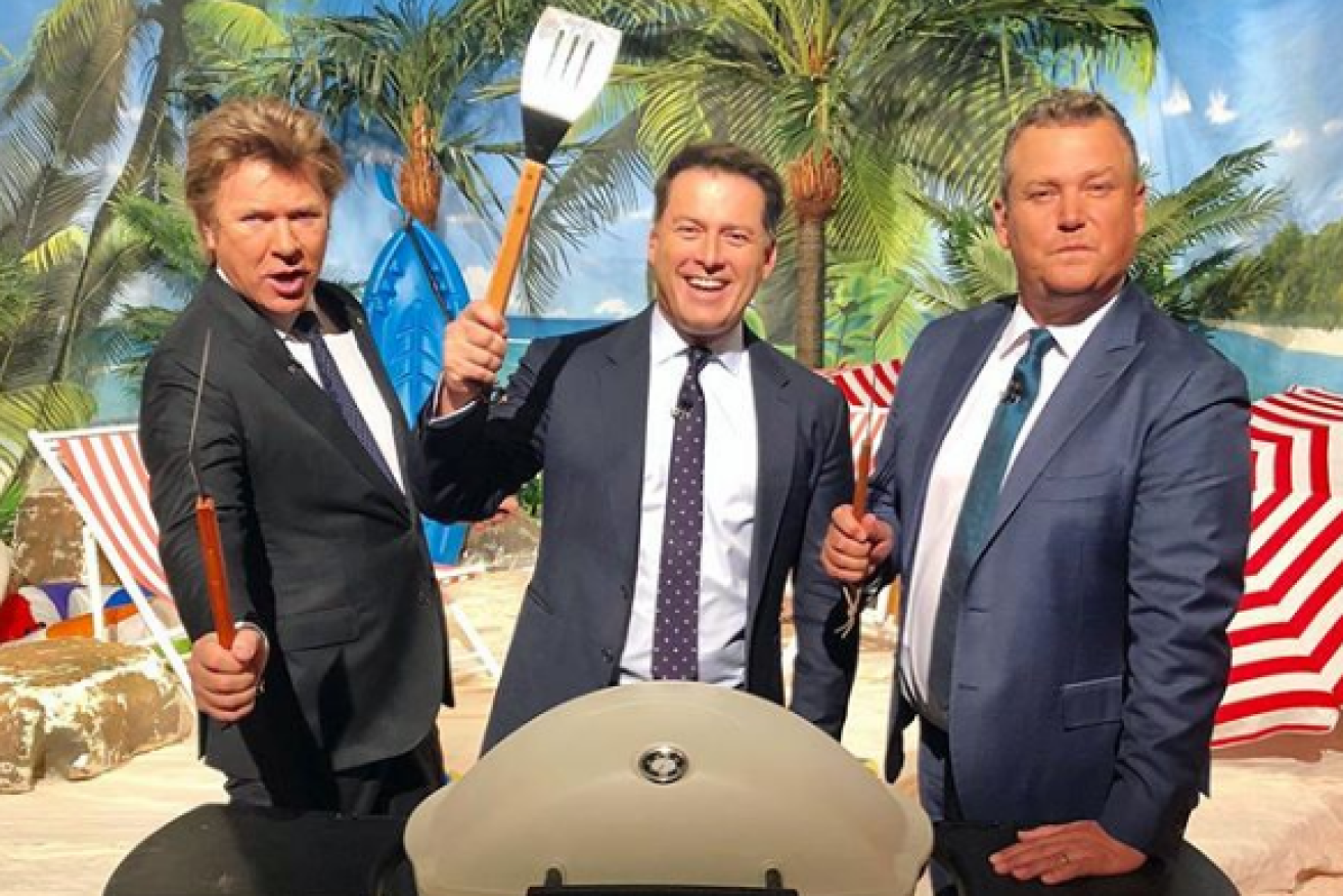 Richard Wilkins, Karl Stefanovic and Tim Gilbert do the manly thing on <i>Today</i> on August 16.