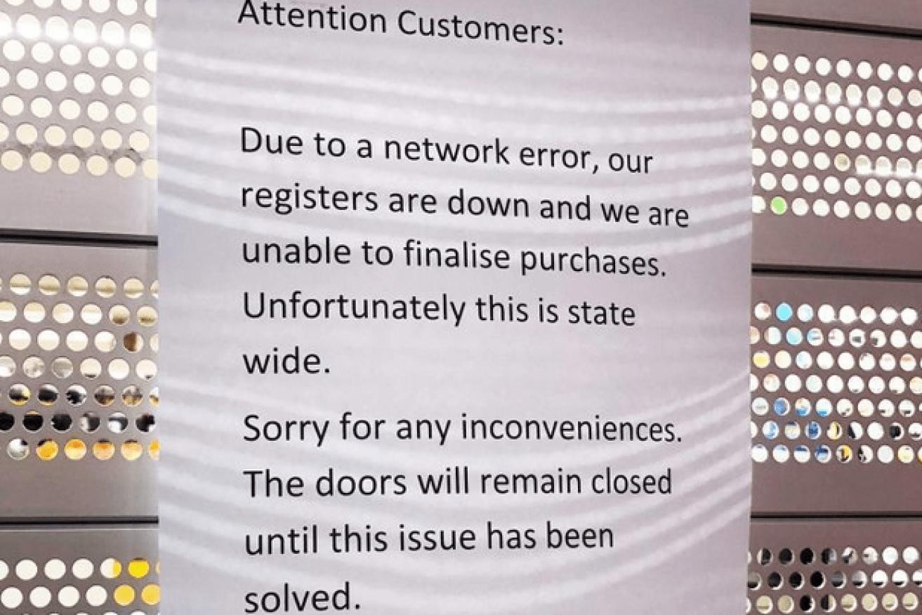 Sincere apologies: the notice that met shoppers on Sunday morning.