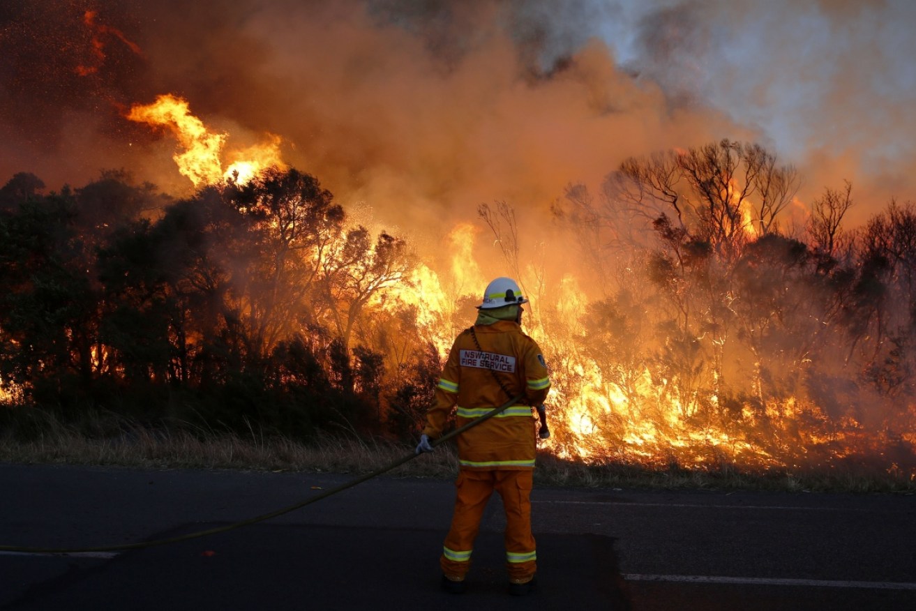 Fire crews back burn areas of bushland at Salt Ash in the Hunter region on Sunday.