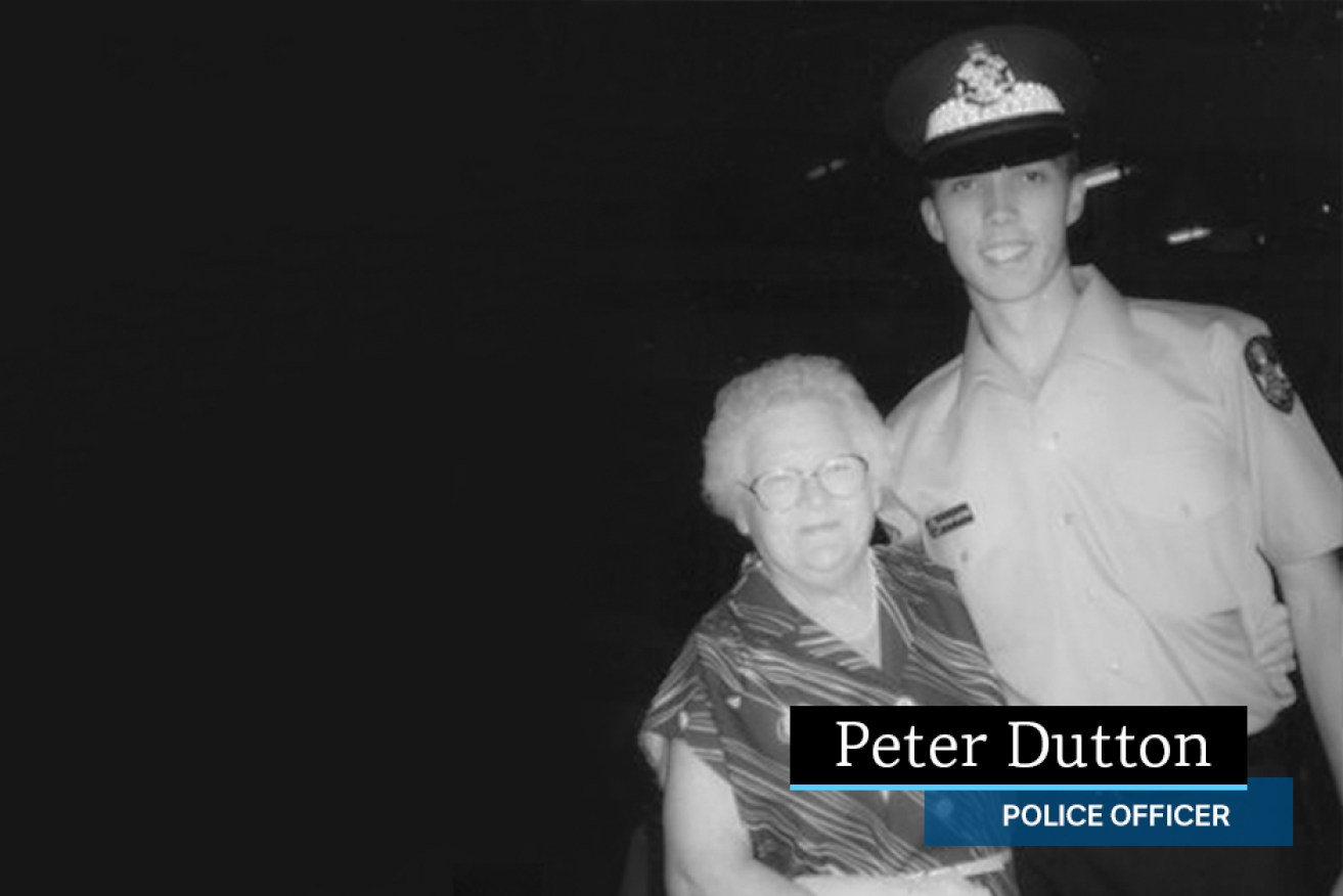 Peter Dutton, pictured with his grandmother, served as a police officer in Queensland for nine years. 