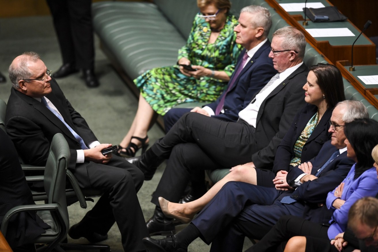 Malcolm Turnbull and Coalition colleagues during Thursday morning's vote on Peter Dutton.