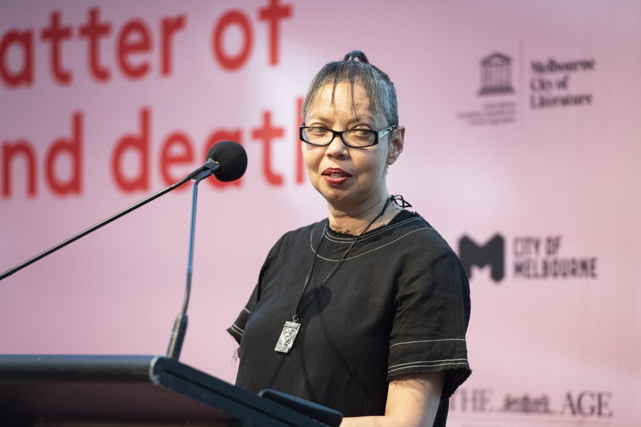 Michelle de Kretser accepts her second Miles Franklin Literary Award in Melbourne on Sunday.  