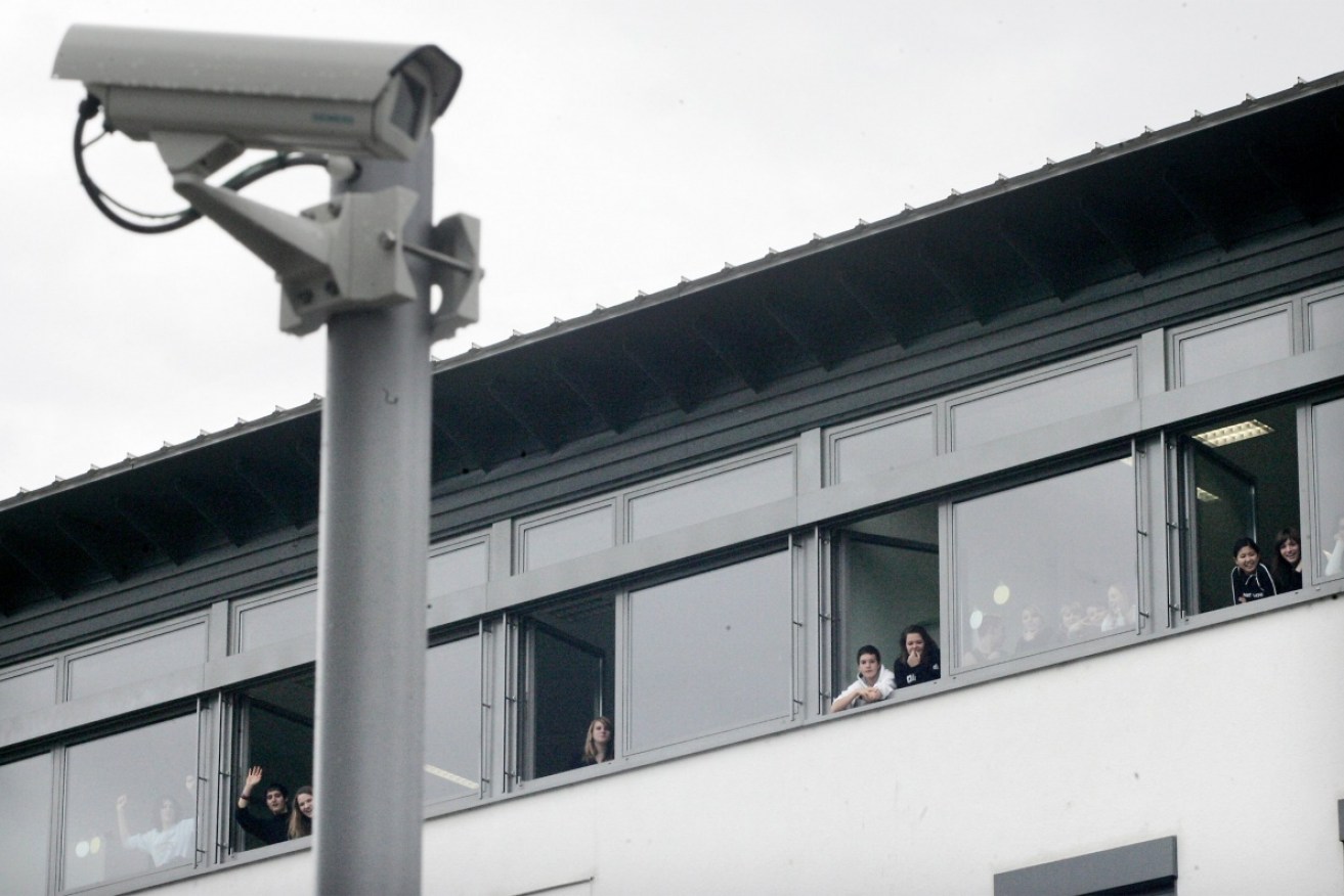A CCTV camera at a school in Offenburg, Germany.