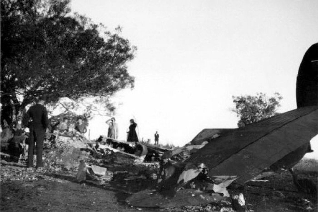 The crash site in Canberra in 1940 when 10 people died.