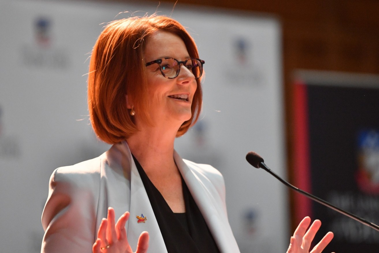 Former prime minister Julia Gillard at the University of Adelaide on Tuesday speaks about efforts to achieve gender equality. 