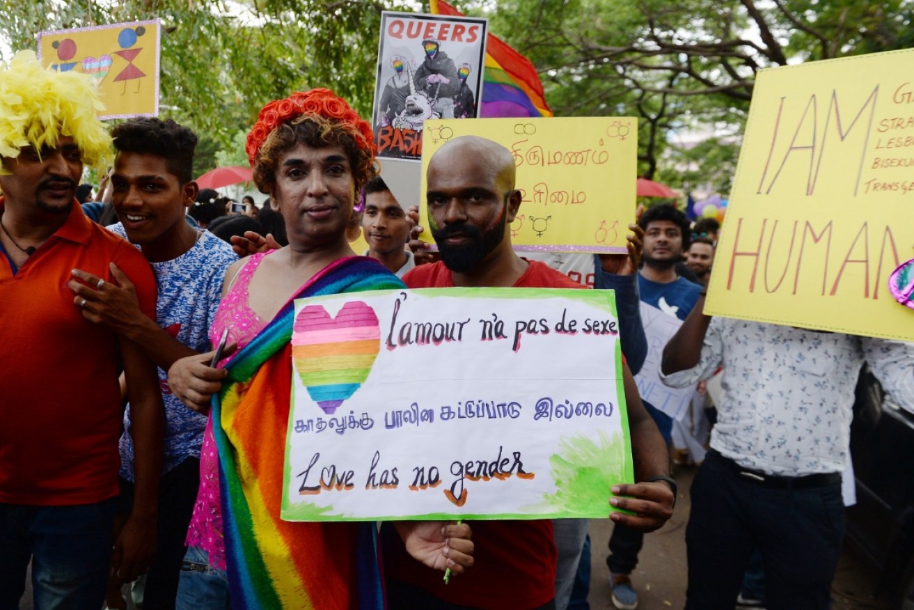 Indian supporters of the lesbian, gay, bisexual, transgender (LGBT) community hold a pride parade in Chennai on June 24.