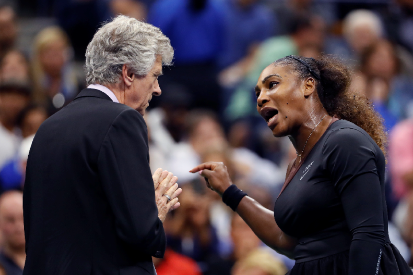 Serena Williams leaves referee Brian Earley in no doubt how she feels about being repeatedly penalised for court violations.