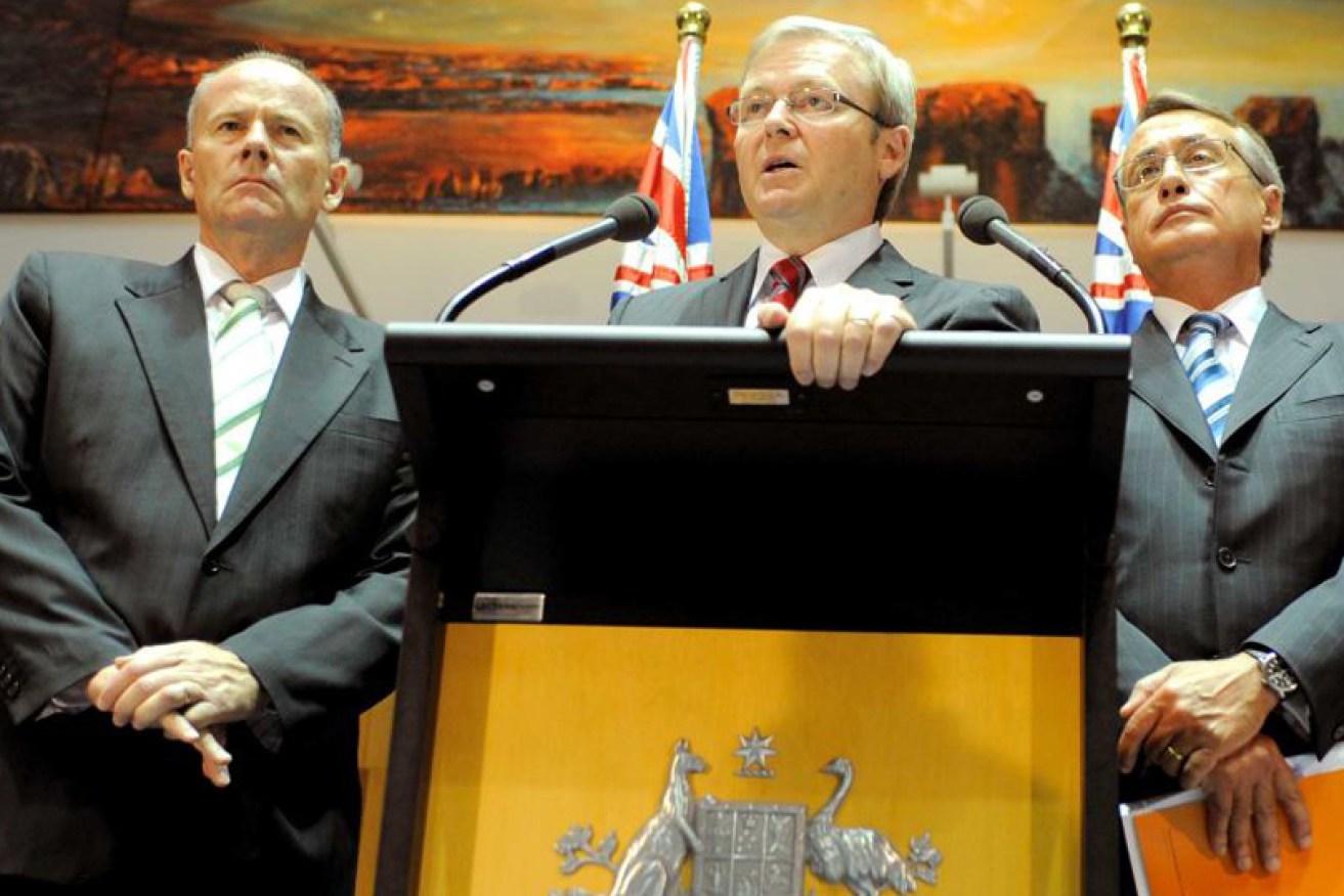 Former finance minister Lindsay Tanner, former prime minister Kevin Rudd and former treasurer Wayne Swan.