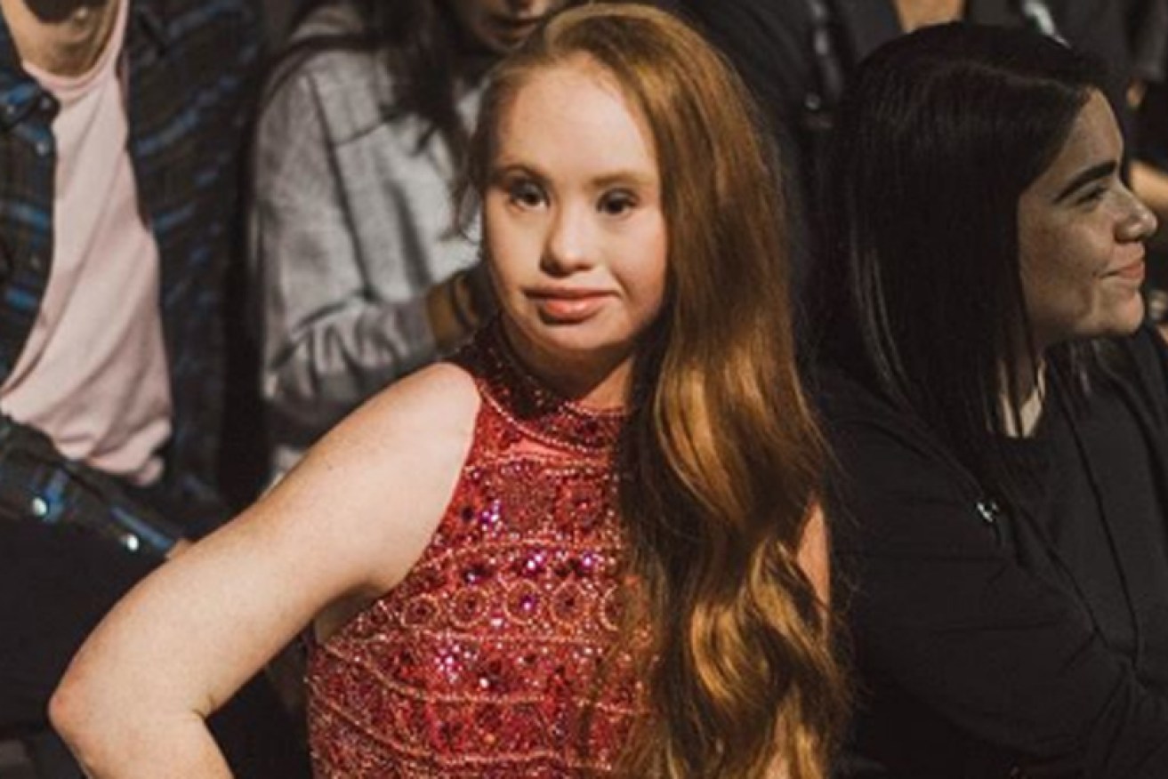 "Front row," posted Madeline Stuart (at the Dan Liu show in New York on September 11.)