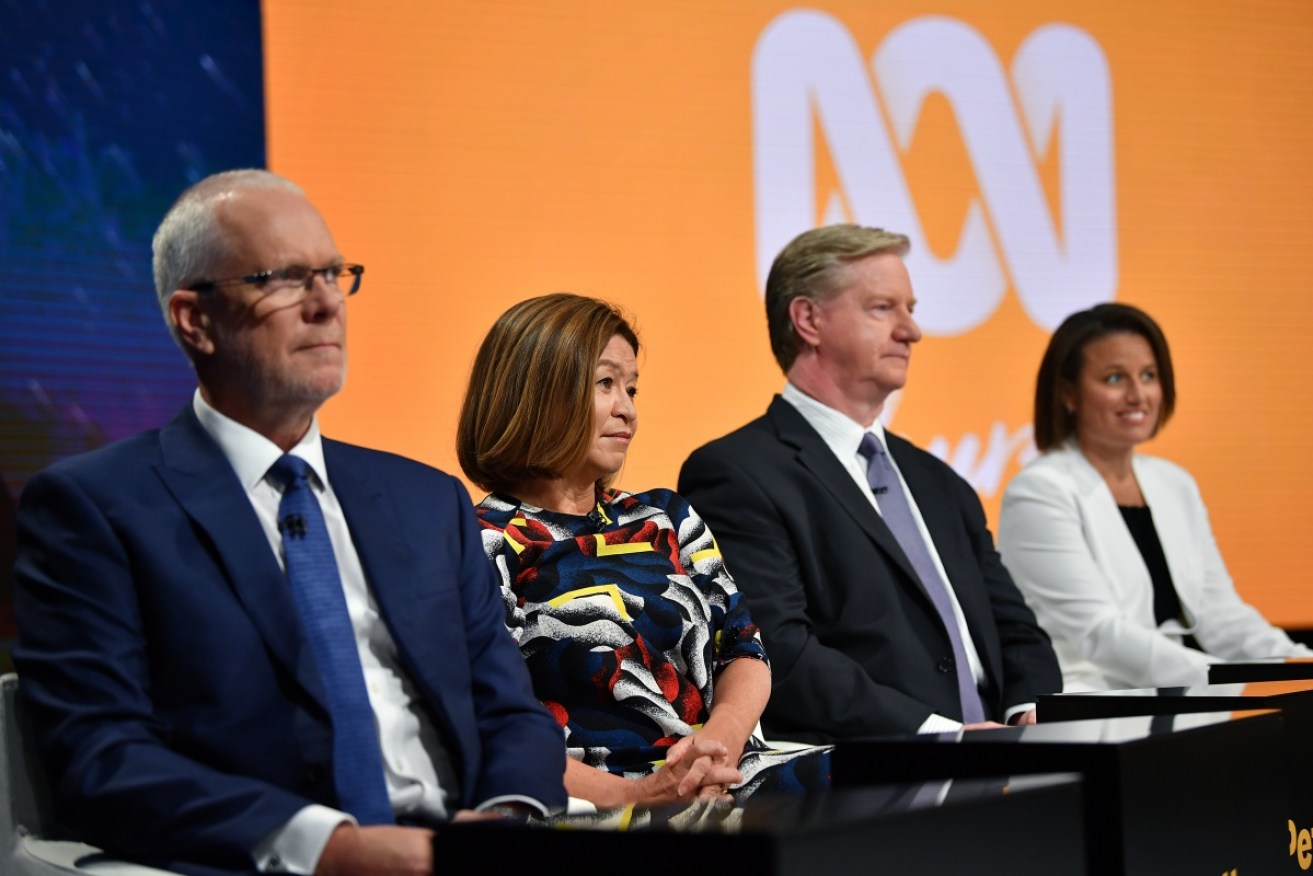 ABC board members Justin Milne, Peter Lewis and Kirstin Ferguson with ousted MD Michelle Guthrie (second from left).  