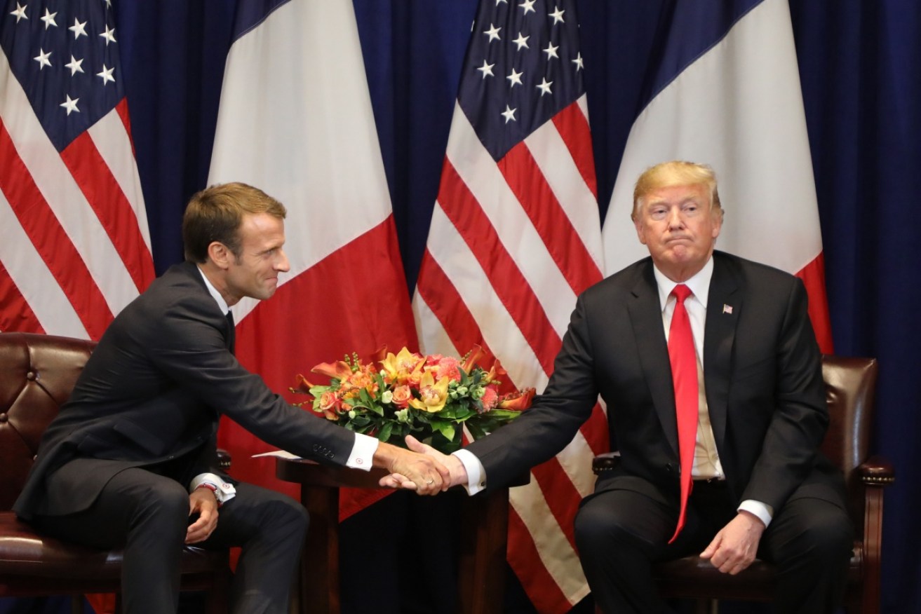Emmanuel Macron and Donald Trump meet in New York on Monday.
